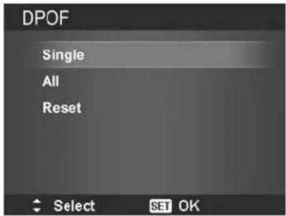 DPOF Single All Reset Select SET OK