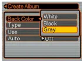 Create Album Back Color Type Use Auto White Black Gray Off