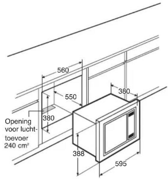 560 550 380 380 Opening voor lucht- toevoer 240 cm² 388 595