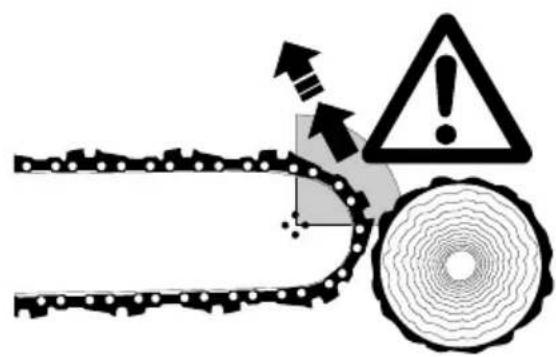 Diagram illustrating a mechanical or industrial process with chains, a warning symbol, and a circular gear-like structure.
