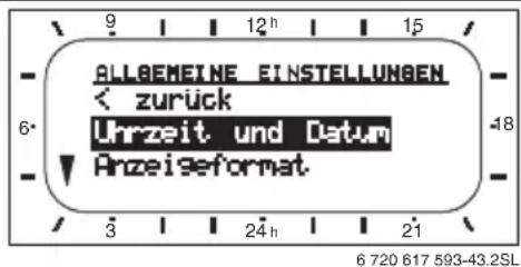 ALLOEMEINE EINSTELLUNGEN < zurück Uhrzeit und Datum Anzeiseformat