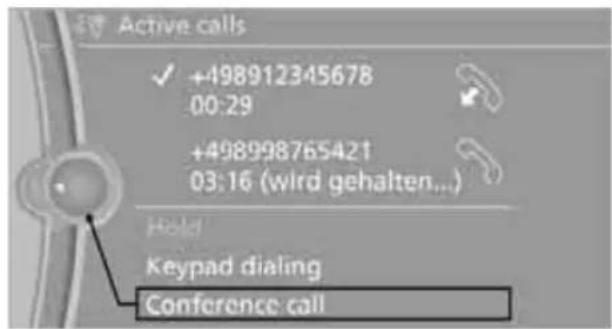 Active calls ✓ +498912345678 00:29 +498998765421 03:16 (wird gehalten...) Hold Keypad dialing Conference call