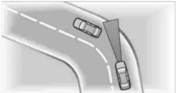 Top-down view of a road intersection with two cars driving, no visible text or symbols