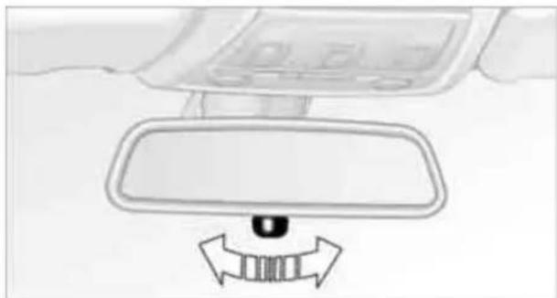 Diagram of a car interior showing a vehicle's rearview mirror and directional arrow (no text or symbols)