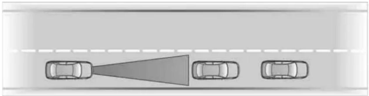 Top-down view of three cars with a triangular light source, no text or symbols present