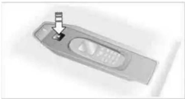 Illustration of a remote control device with a button and scroll (no text or symbols)