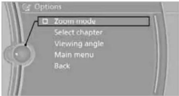 Options Zoom mode Select chapter Viewing angle Main menu Back