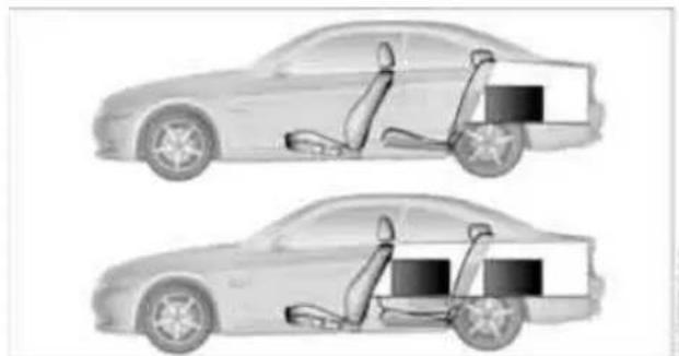 Two identical car side profiles shown from top and bottom, with no text or symbols present.