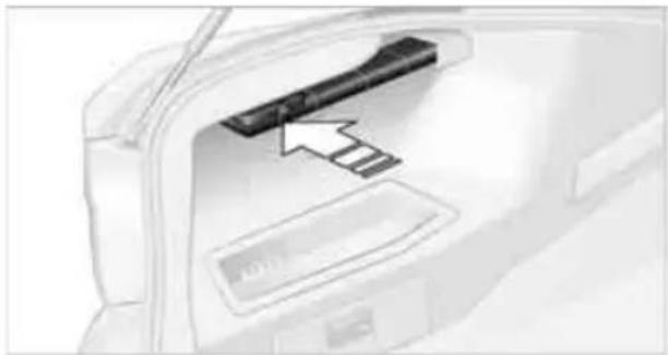 Close-up of a door handle with an arrow pointing to a component (no visible text or symbols)