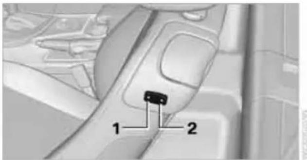 Interior view of a car dashboard with labeled parts (1 and 2), no visible text or symbols beyond labels