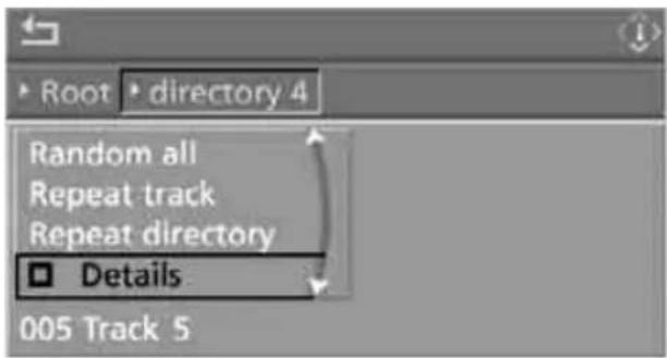 Root directory 4 Random all Repeat track Repeat directory □ Details 005 Track 5