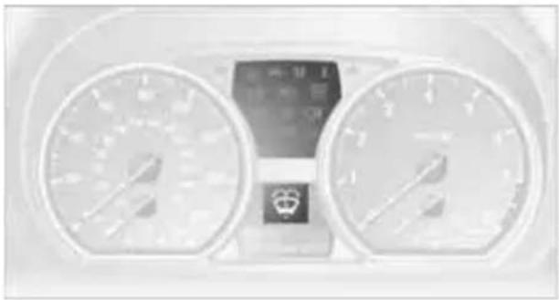 Front view of a car dashboard with dual gauges and a central touchscreen (no visible text or symbols)
