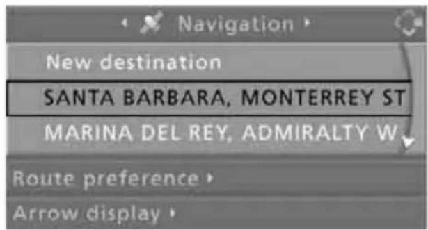 Navigation New destination SANTA BARBARA, MONTERREY ST MARINA DEL REY, ADMIRALTY W Route preference Arrow display
