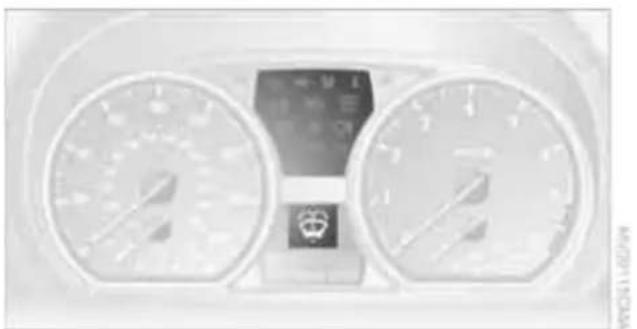 Front view of a car dashboard with dual gauges and a central touchscreen display (no visible text or symbols)