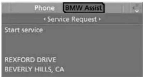 Phone BMW Assist • Service Request > Start service REXFORD DRIVE BEVERLY HILLS, CA