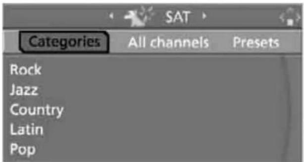 SAT Categories All channels Presets Rock Jazz Country Latin Pop