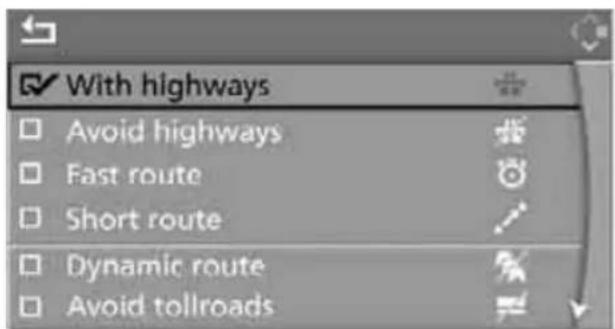 With highways □ Avoid highways □ Fast route □ Short route □ Dynamic route □ Avoid tollroads