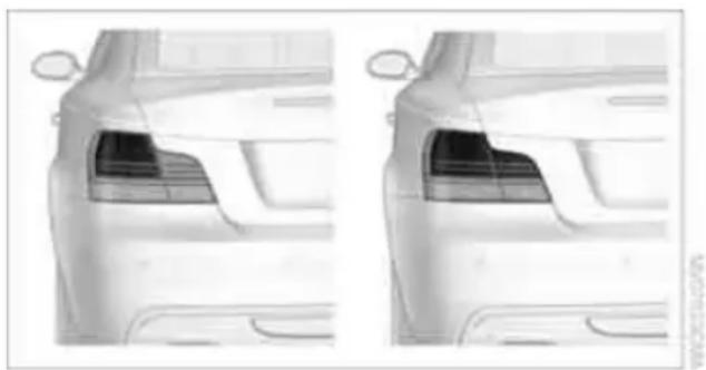Side-by-side technical illustration of a car's front and rear side views (no text or symbols)