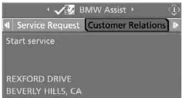 BMW Assist Service Request Customer Relations Start service REXFORD DRIVE BEVERLY HILLS, CA