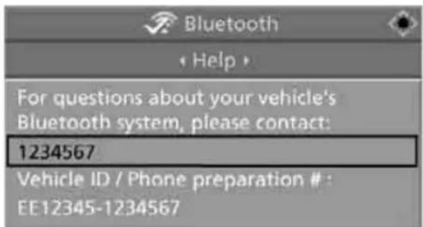 Bluetooth Help For questions about your vehicle's Bluetooth system, please contact: 1234567 Vehicle ID / Phone preparation # EE12345-1234567