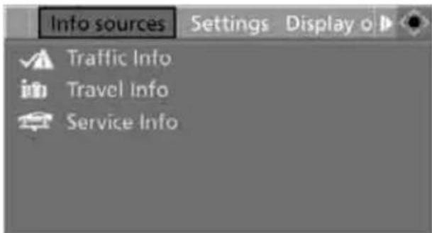 Info sources Settings Display o ✓ Traffic Info in Travel Info ✓ Service Info