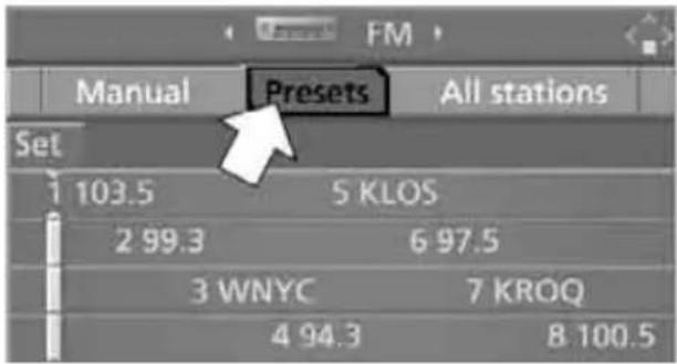 Manual Presets All stations Set 1 103.5 5 KLOS 2 99.3 6 97.5 3 WNYC 7 KROQ 4 94.3 8 100.5
