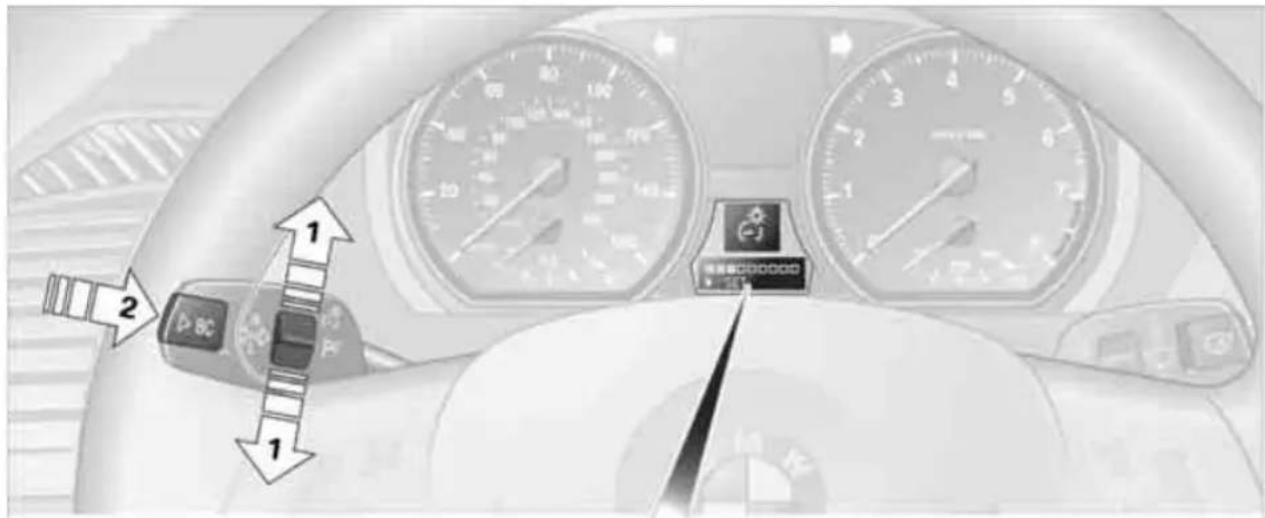 Diagram of a car dashboard with labeled parts and directional arrows indicating movement or navigation