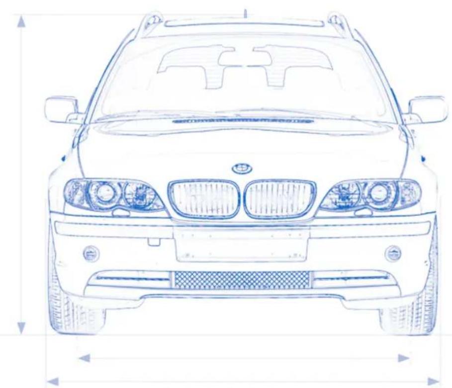 Front view line drawing of a BMW sedan (no text or symbols)