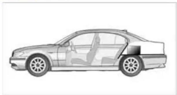 Side-view illustration of a sedan car showing the front wheel, side seats, and driver seat (no text or symbols)