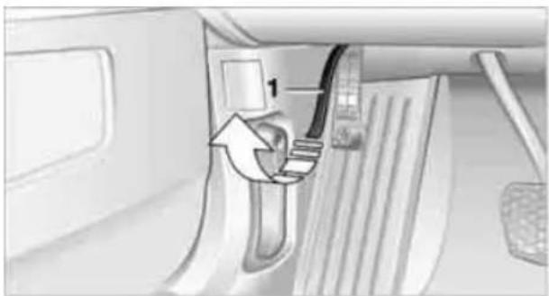 Interior view of a vehicle showing a door panel, cable, and air duct system (no text or symbols visible)