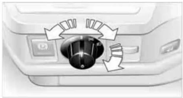 Close-up of a car's front panel showing a rotary knob with directional arrows indicating rotation (no text or symbols)