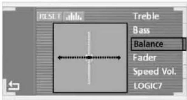 RESET Treble Bass Balance Fader Speed Vol. LOGIC7