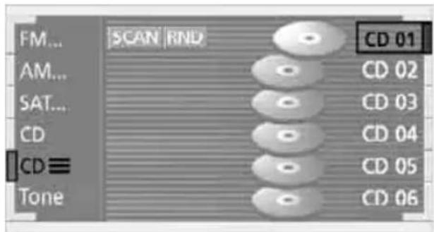 FM... SCAN RND CD 01 AM... CD 02 SAT... CD 03 CD CD 04 CD CD 05 Tone CD 06