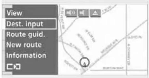 View Dest. input Route guid. New route Information