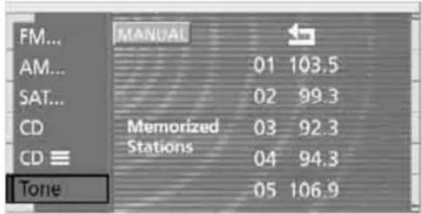 FM... AM... SAT... CD CD ≡ Tone MANUAL 01 103.5 02 99.3 Memorized Stations 03 92.3 04 94.3 05 106.9