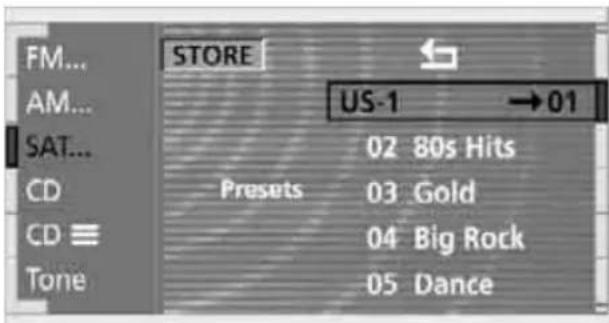 FM... AM... SAT... CD CD ≡ Tone STORE US-1 →01 02 80s Hits Presets 03 Gold 04 Big Rock 05 Dance