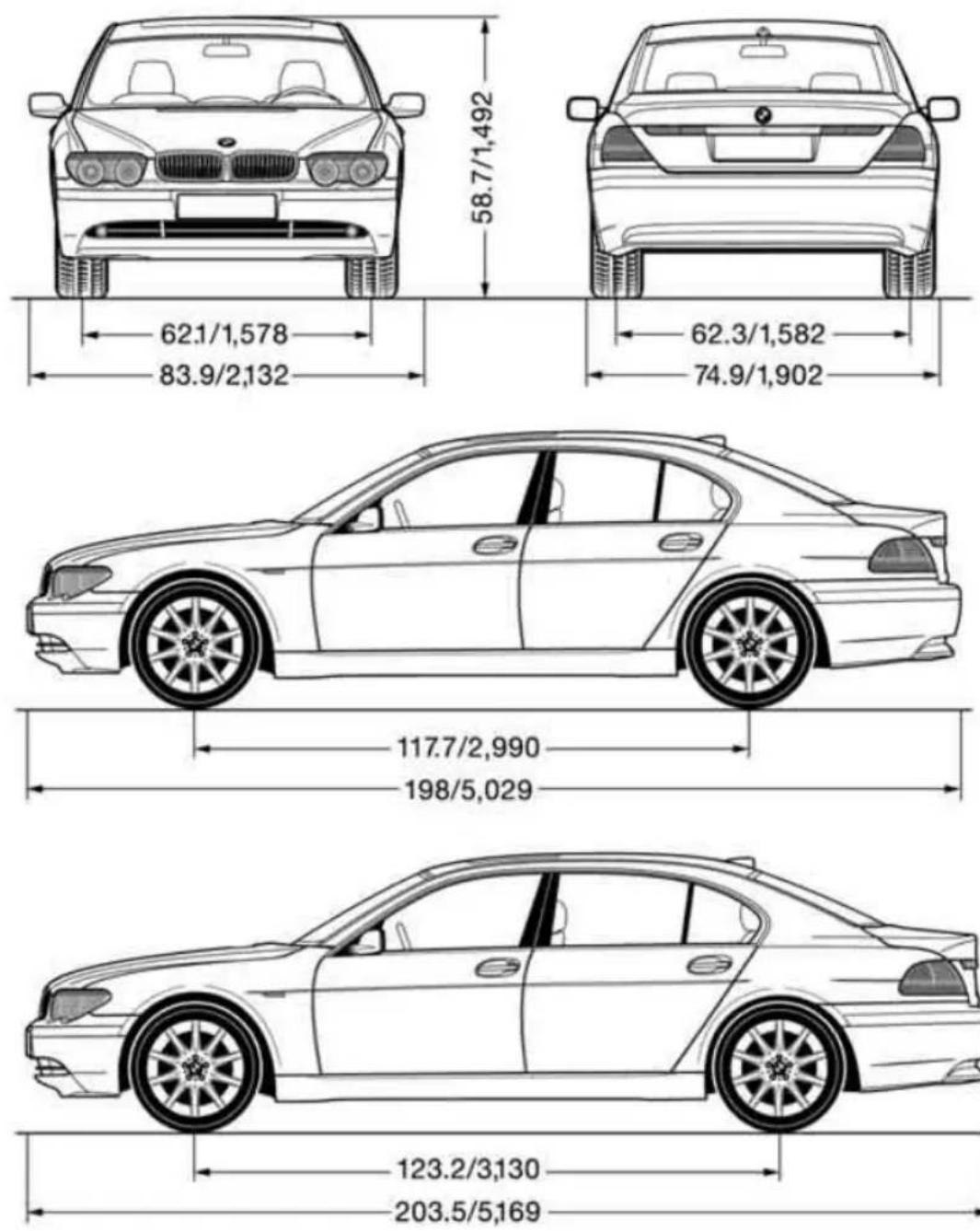 BMW 760i Sedan (2005) - Dimensions - 1