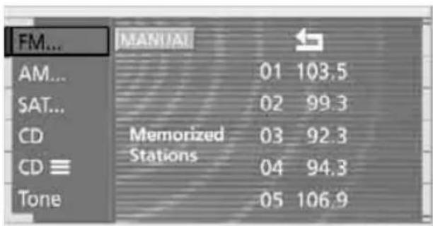 FM... AM... SAT... CD CD ≡ Tone MANUAL 01 103.5 02 99.3 Memorized Stations 03 92.3 04 94.3 05 106.9