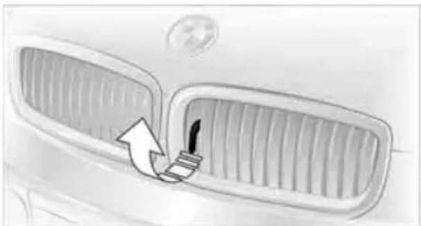 Close-up of a car's front grille with a paintbrush touching the grille (no text or symbols visible)