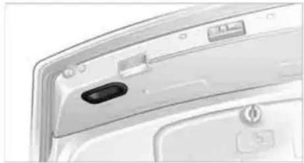 Close-up of a white electronic device rear panel showing a central display and control buttons (no visible text or symbols)