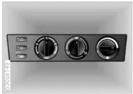 Front view of a black industrial air conditioner unit with three rotary controls (no visible text or symbols)