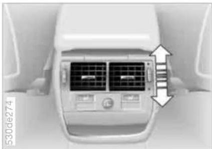 Top-down view of a car air conditioner unit with ventilation grilles and airflow arrows (no text or symbols)