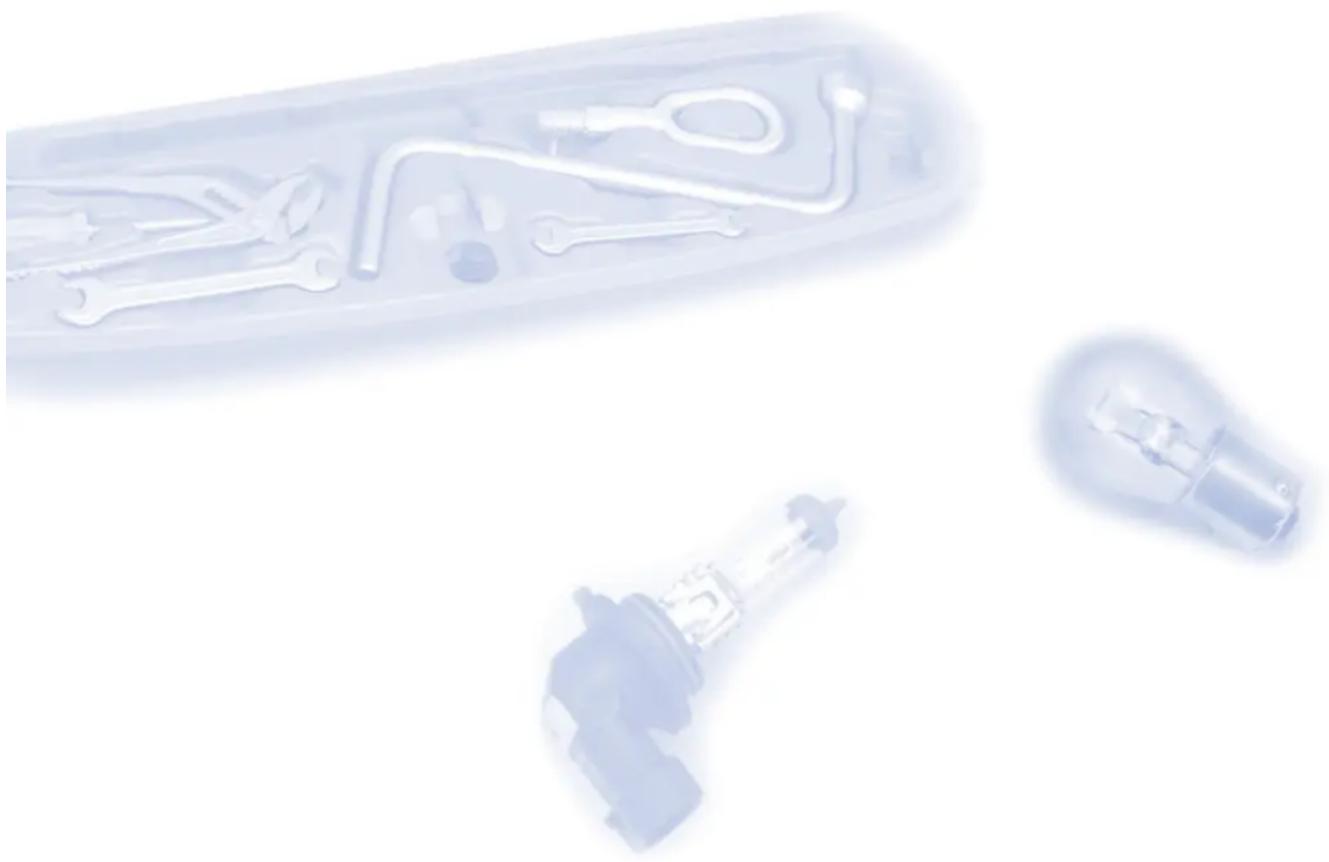 Three medical or laboratory tools: a transparent pen with bone and needle, a syringe with internal components, and a light bulb (no visible text or symbols)