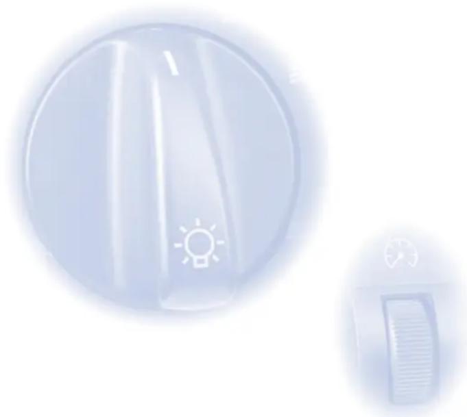 Two circular industrial control switches with icons, one showing a sun and light symbol, the other a gear mechanism (no text or labels visible)