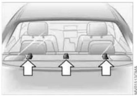 Top-down view of a car showing three directional arrows pointing to the rear seats (no text or symbols present)
