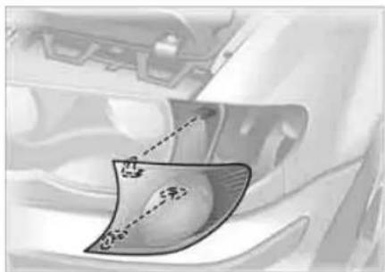 Diagram of a car interior showing a curved panel with dashed lines and a sphere, no text or symbols present.