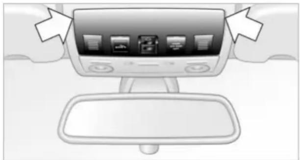 Top-down view of a car dashboard with a central touchscreen display and directional arrows pointing to the screen (no text or symbols visible)
