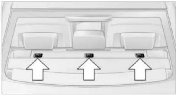 Top-down view of a vehicle rearview with three upward-pointing arrows indicating traffic or movement (no text or symbols present)
