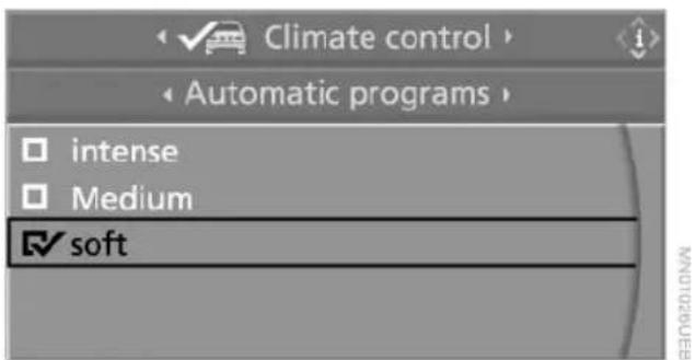 Climate control Automatic programs intense Medium soft