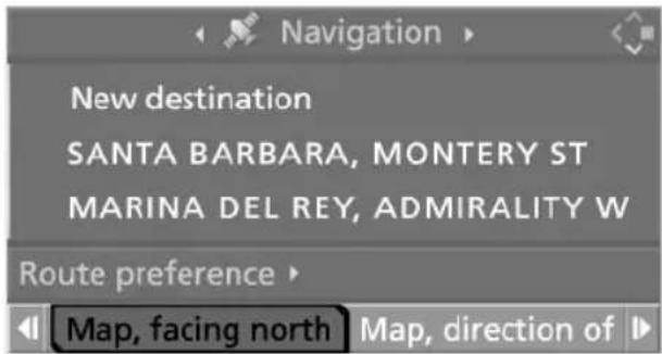 Navigation New destination SANTA BARBARA, MONTERY ST MARINA DEL REY, ADMIRALITY W Route preference ▶ Map, facing north Map, direction of ▶